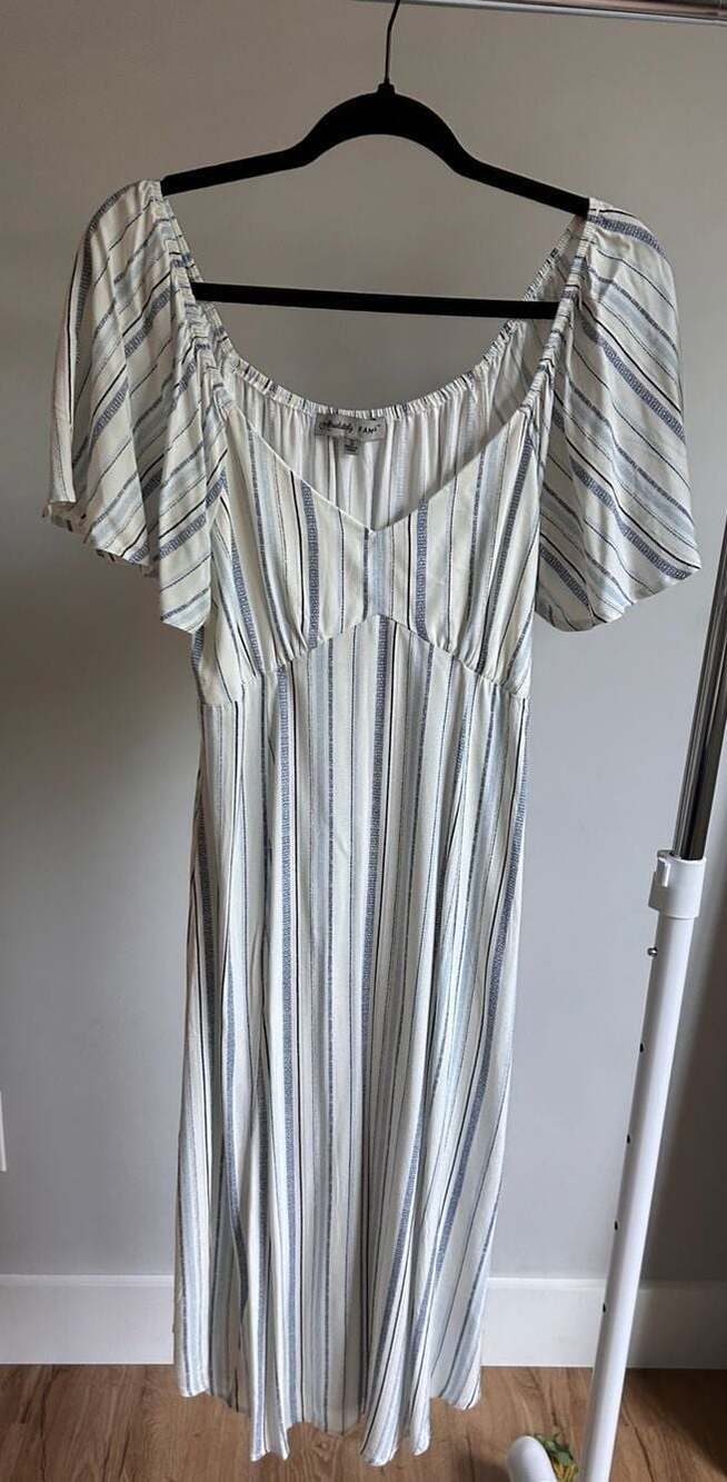 Absolutely FAM Women's Striped Midi Dress with Flutter Sleeves
